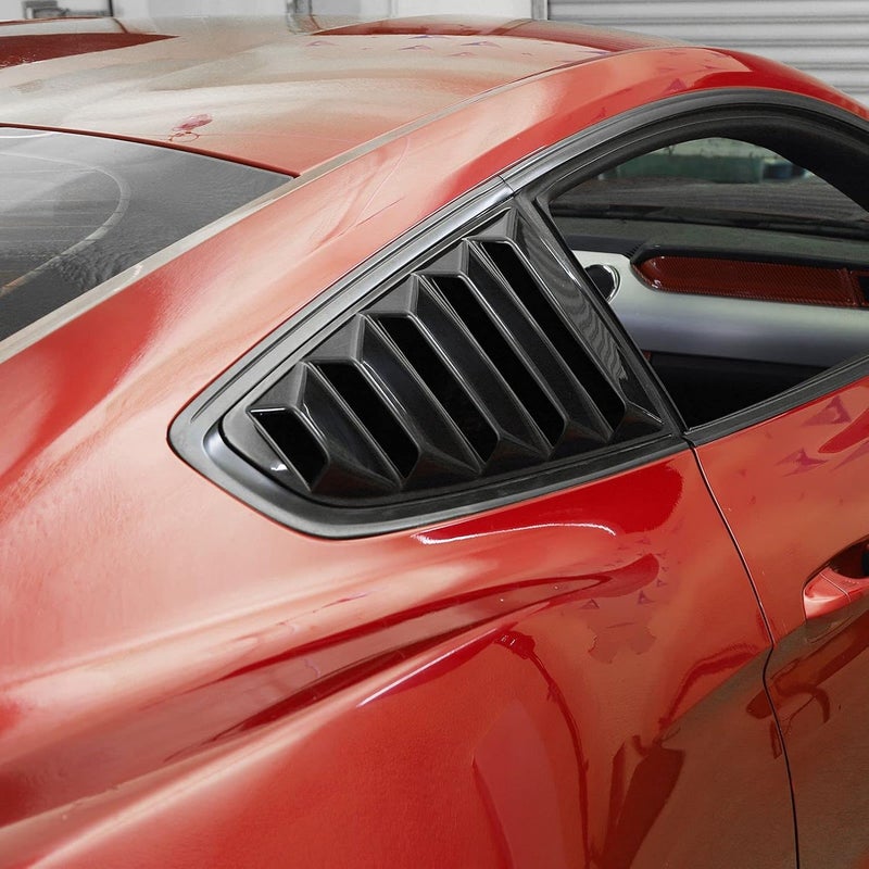 RT-TCZ Rear Quarter Side Window Scoop Louvers Sun Shade Cover Wind Vent Air Deflector Decoration Exterior Accessories for Ford Mustang 2015-2022,2PCS (Black) - Image 4